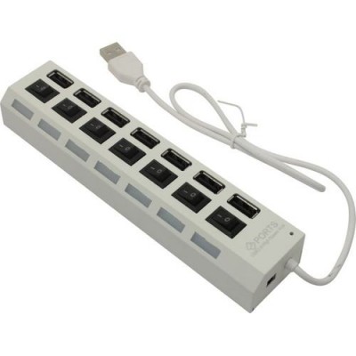 USB 2.0 хаб с выключателями, 7 портов, СуперЭконом, белый, SBHA-7207-W 1
