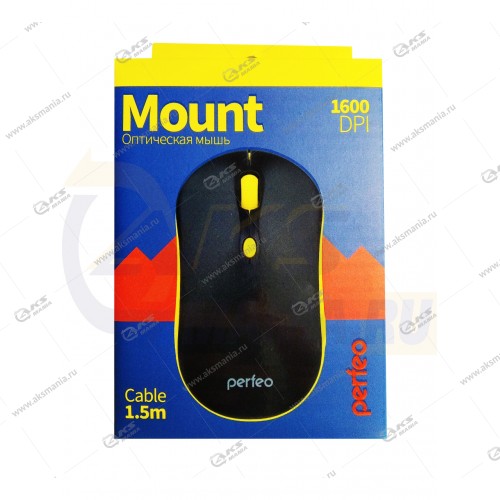 Perfeo мышь оптическая "MOUNT", 4 кн, DPI 800-1600, USB, чёрн/жёлт. 1