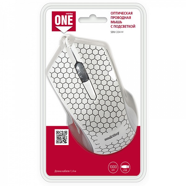 Мышь проводная с подсветкой Smartbuy ONE 334 белая (SBM-334-W) / 40 1