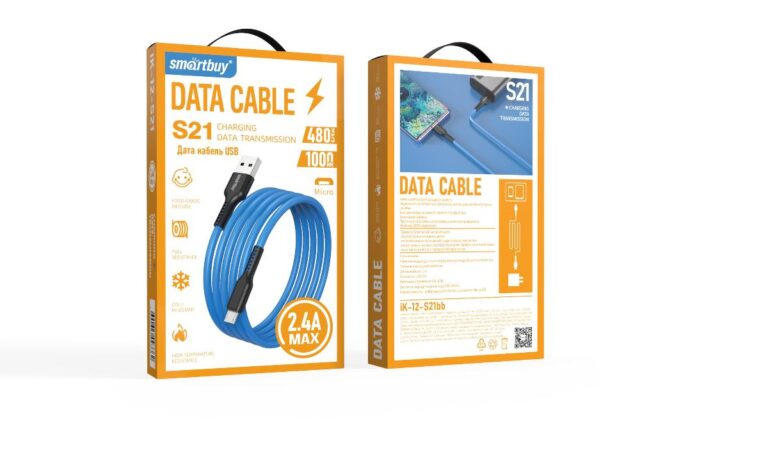 Кабель для зарядки и передачи данных S21 MicroUSB синий, 2.4 А, сил., 1 м, Smartbuy (iK-12-S21bb) 1