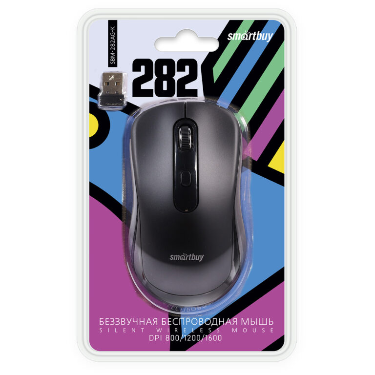 Мышь беспроводная беззвучная Smartbuy 282AG черная  (SBM-282AG-K) / 40 1