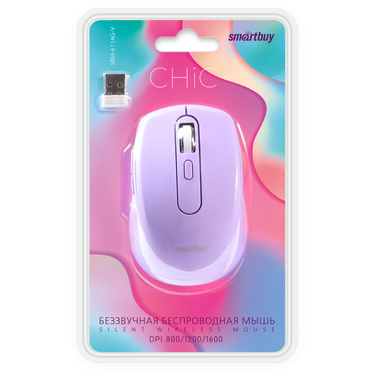 Мышь беспроводная беззвучная Smartbuy 611AG лиловая (SBM-611AG-V) / 40 1