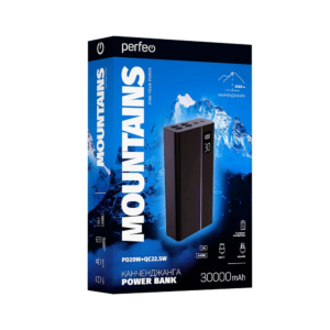 Perfeo Powerbank MOUNTAINS 30000 mAh/LED дисплей/PD + QC 3.0/Type-C/4 USB/Выход: 3A, max 22.5W/Black 1