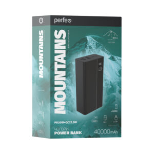 Perfeo Powerbank MOUNTAINS 40000 mAh/LED дисплей/PD + QC 3.0/Type-C/4 USB/Выход: 3A, max 22.5W/Black 1