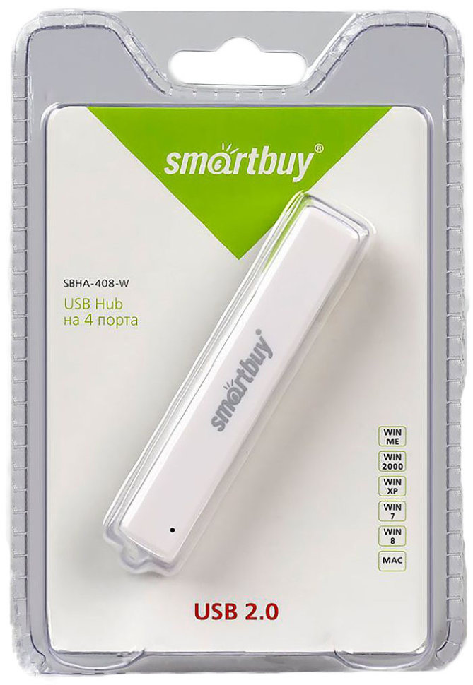 USB 2.0 Хаб Smartbuy 408, 4 порта, белый (SBHA-408-W) 1