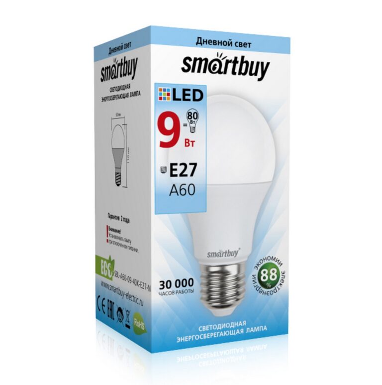 Светодиодная (LED) Лампа Smartbuy-A60-09W/4000/E27 (SBL-A60-09-40K-E27-N) 1