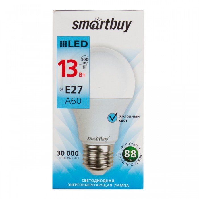 Светодиодная (LED) Лампа Smartbuy-A60-13W/6000/E27 (SBL-A60-13-60K-E27) 1 Светодиодная (LED) Лампа Smartbuy-A60-13W/6000/E27 (SBL-A60-13-60K-E27) 1