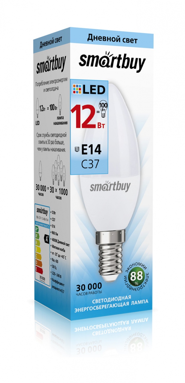 Светодиодная (LED) Лампа Smartbuy-C37-12W/4000 (SBL-C37-12-40K-E14) 1