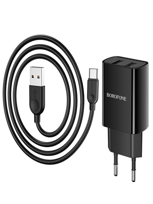 СЗУ 2USB 2.1A для Type-C Borofone BA53A 1м (Black) 1