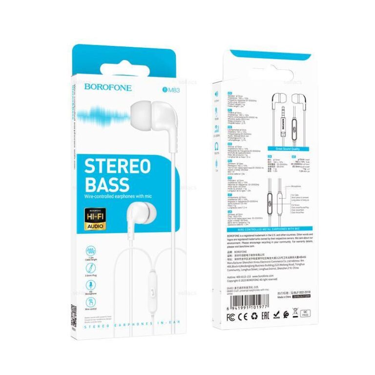 Наушники вакуумные AUX разъём с МК без рег.громкости длина 1.2м Borofone BM83 (White) 1