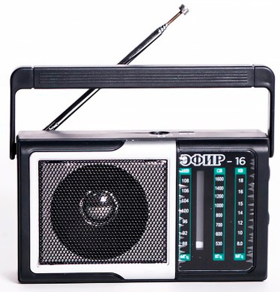 Радиоприемник "Эфир-16", УКВ 88-108МГц, СВ 530-1600КГц, КВ, бат. 2*AA, акб 500mAч 1