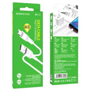 Дата-кабель USB 2.4A для micro USB Borofone BX43 ПВХ 1м (White) 1