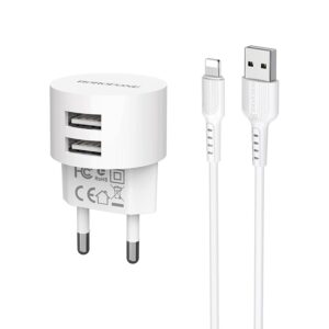 Сетевой адаптер питания BOROFONE BA23A 2USB 2.4A + кабель Lightning (белый) 1
