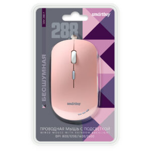 Мышь проводная беззвучная с подсветкой Smartbuy 288 розовая (SBM-288-P) / 40 1