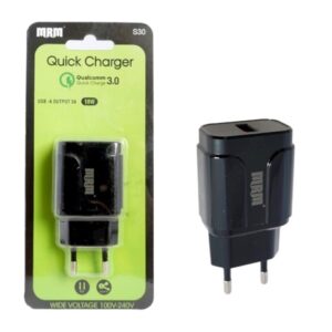 Сетевое зарядное устройство MRM S30 5V/3.1A 1USB QC3.0 18W Black (в блистере) 50pcs 1