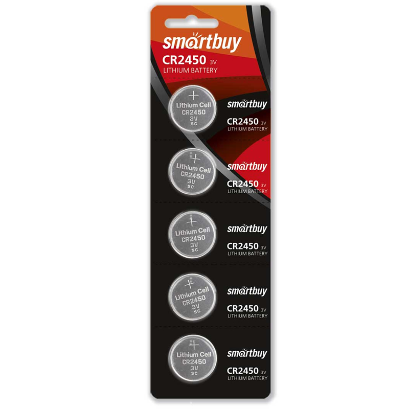 Литиевый элемент питания Smartbuy CR2450/5B (100/2000) (SBBL-2450-5B) 1 Литиевый элемент питания Smartbuy CR2450/5B (100/2000) (SBBL-2450-5B) 1