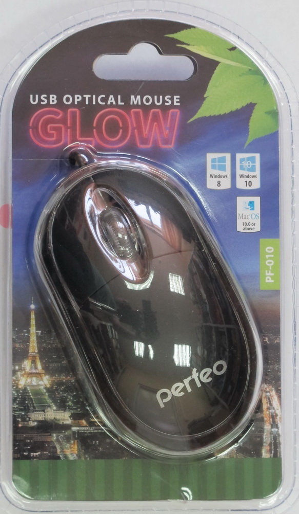 Perfeo мышь оптическая "GLOW", подсветка, оптич., 3 кн, USB, чёрная 1