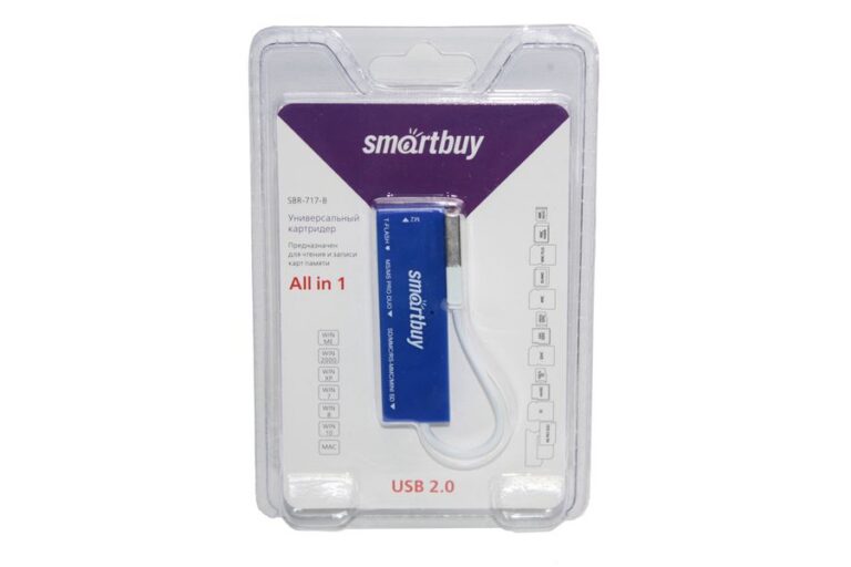 Картридер Smartbuy 717, USB 2.0 - SD/microSD/MS/M2, голубой (SBR-717-B) 1