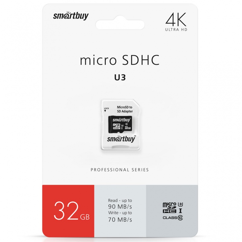 micro SDHC карта памяти Smartbuy 32GB Class 10 PRO U3 R/W:95/60mb/s с адаптером SD 1 micro SDHC карта памяти Smartbuy 32GB Class 10 PRO U3 R/W:95/60mb/s с адаптером SD 1