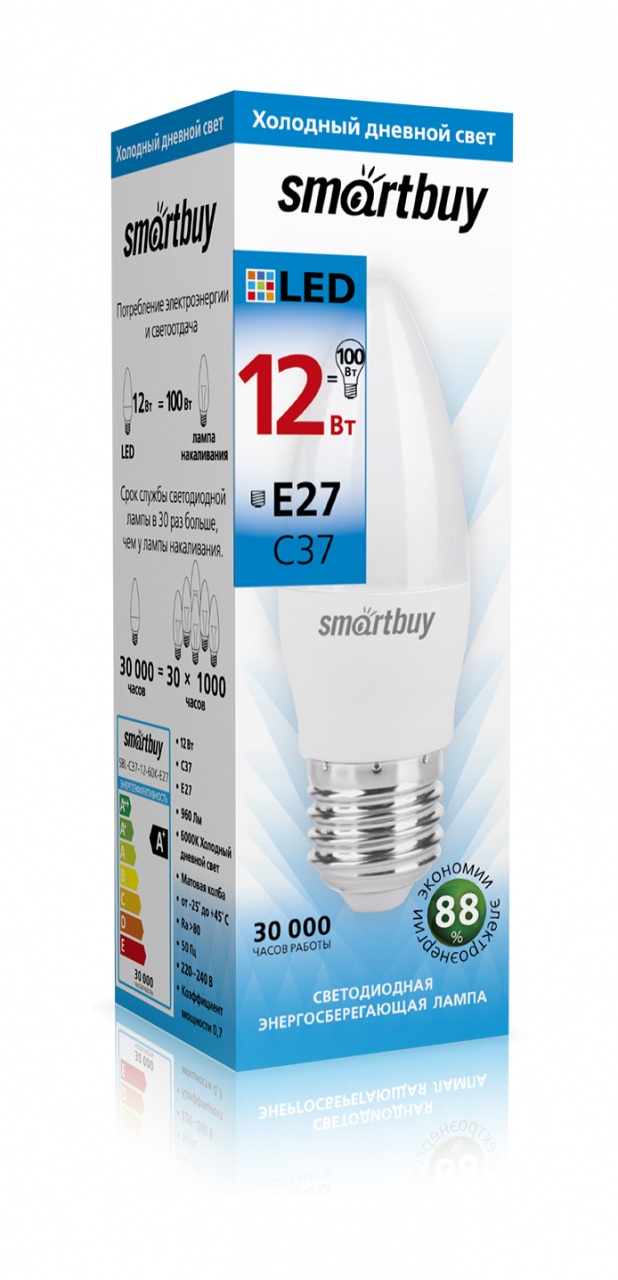 Светодиодная (LED) Лампа Smartbuy-C37-12W/6000 (SBL-C37-12-60K-E14) 1