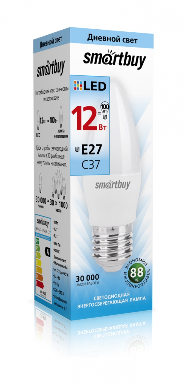 Светодиодная (LED) Лампа Smartbuy-C37-12W/4000 (SBL-C37-12-40K-E27) 1 Светодиодная (LED) Лампа Smartbuy-C37-12W/4000 (SBL-C37-12-40K-E27) 1
