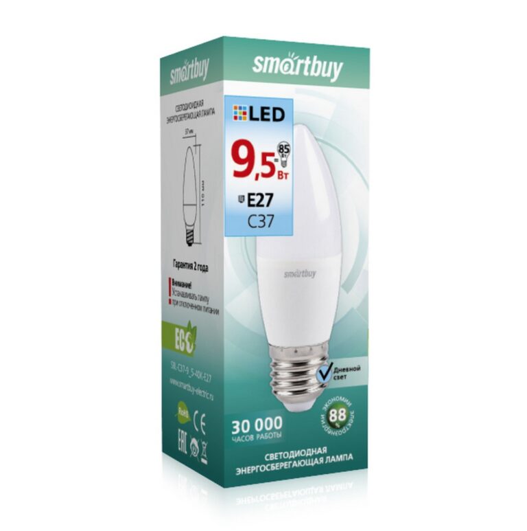 Светодиодная (LED) Лампа Smartbuy-C37-9,5W/4000 (SBL-C37-9_5-40K-E27) 1