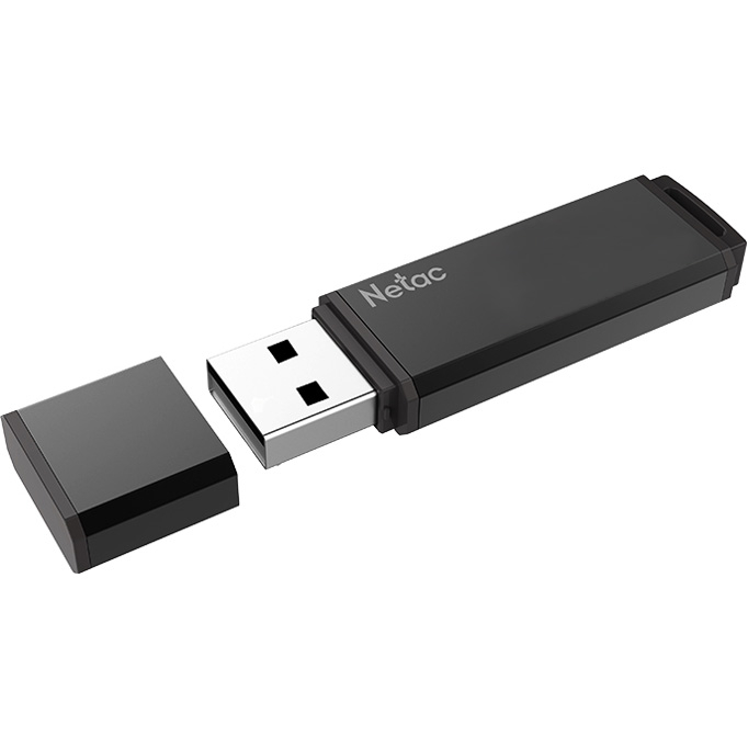 Флеш Диск Netac U351 64Gb , USB2.0, с колпачком, металлическая чёрная 1
