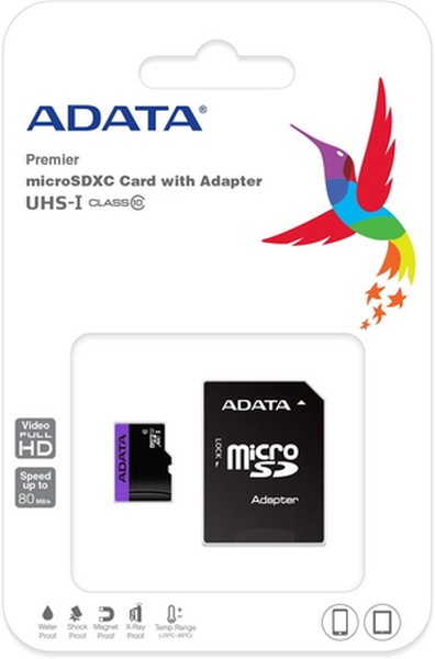 Флеш карта microSDXC 64GB ADATA  UHS-1 CL10 (AUSDX64GUICL10-RA1) + SD adaptor 1