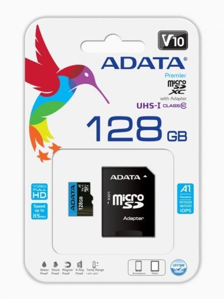 Флеш карта Micro SecureDigital 128Gb ADATA AUSDX128GUICL10A1-RA1 {MicroSDXC Class 10 UHS-I, SD adapt 1