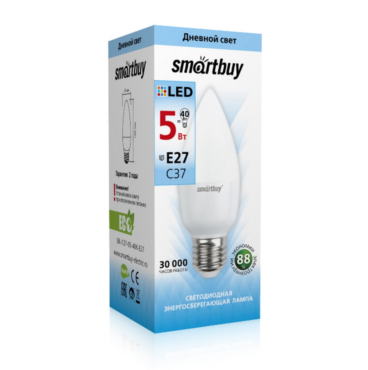Светодиодная (LED) Лампа Smartbuy-C37-05W/4000/E27 (SBL-C37-05-40K-E27)/100 1 Светодиодная (LED) Лампа Smartbuy-C37-05W/4000/E27 (SBL-C37-05-40K-E27)/100 1