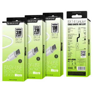 Кабель USB - Micro BOROFONE BX14 (белый) 2м 1