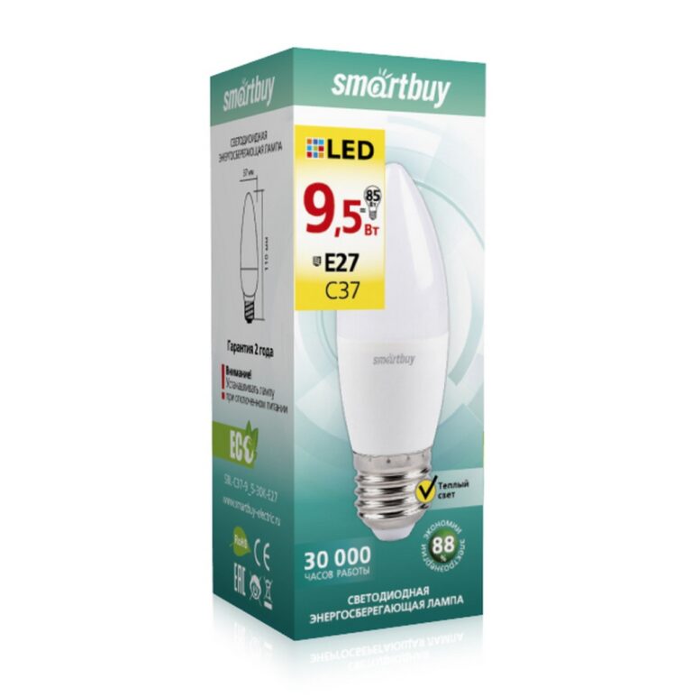 Светодиодная (LED) Лампа Smartbuy-C37-9,5W/3000 (SBL-C37-9_5-30K-E27) 1