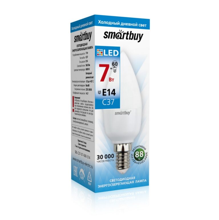Светодиодная (LED) Лампа Smartbuy-C37-07W/6000/E14 (SBL-C37-07-60K-E14) 1