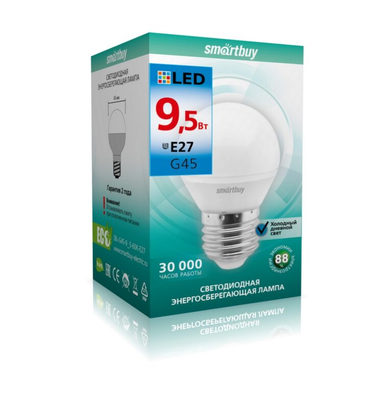 Светодиодная (LED) Лампа Smartbuy-G45-9,5W/6000/E27 (SBL-G45-9_5-60K-E27) 1