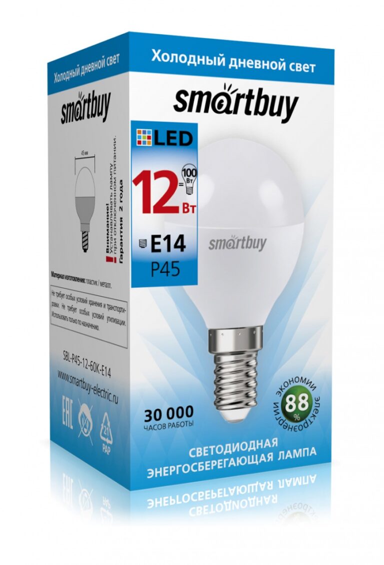 Светодиодная (LED) Лампа Smartbuy-P45-12W/6000/E14 (SBL-P45-12-60K-E14)/100 1