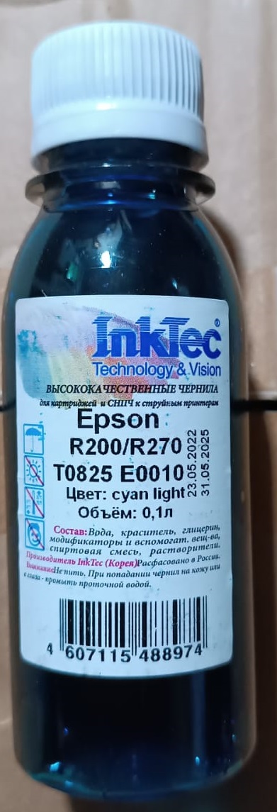 Чернила InkTec (E0010) для Epson R200/R270 (T0825), CL, 0,1 л.( разлив с 20L ) 1