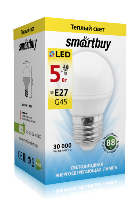 Светодиодная (LED) Лампа Smartbuy-G45-05W/3000/E27 (SBL-G45-05-30K-E27) 1 Светодиодная (LED) Лампа Smartbuy-G45-05W/3000/E27 (SBL-G45-05-30K-E27) 1