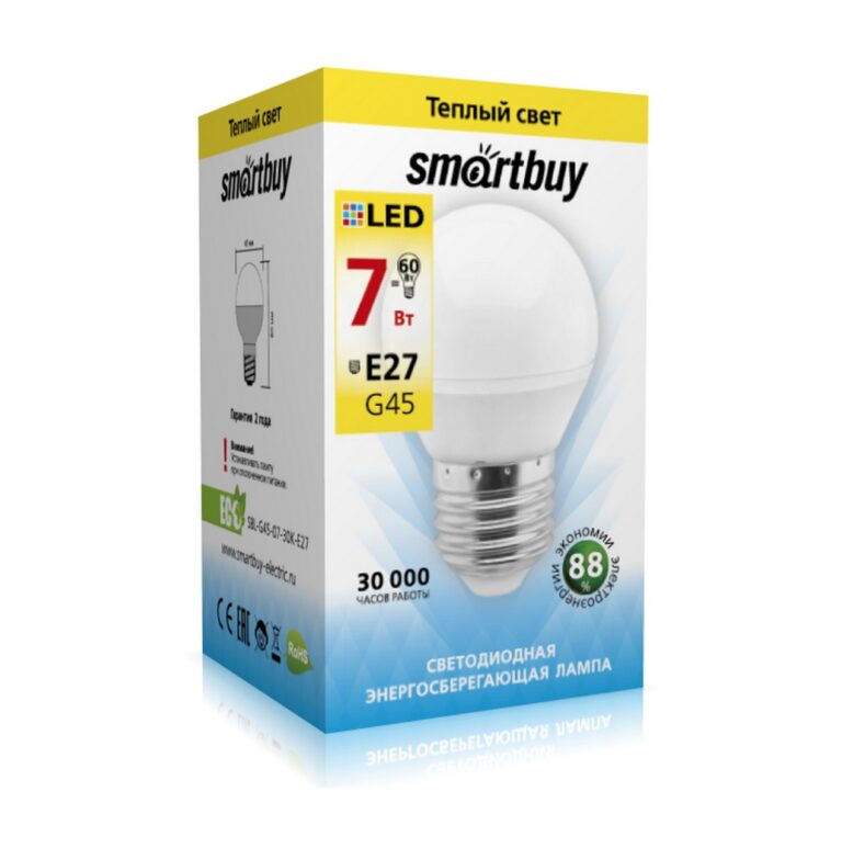 Светодиодная (LED) Лампа Smartbuy-G45-07W/3000/E27 (SBL-G45-07-30K-E27) 1