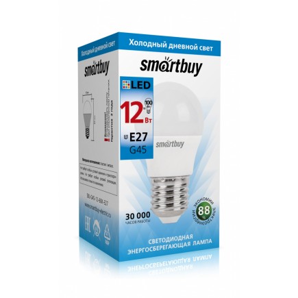 Светодиодная (LED) Лампа Smartbuy-G45-12W/3000/E27 (SBL-G45-12-30K-E27) 1