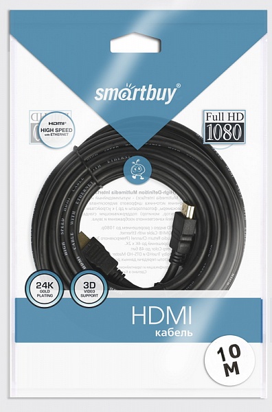 АудиоВидео кабель Smartbuy HDMI - HDMI ver.1.4b A-M/A-M, 10 м (K-302-10)/10 1