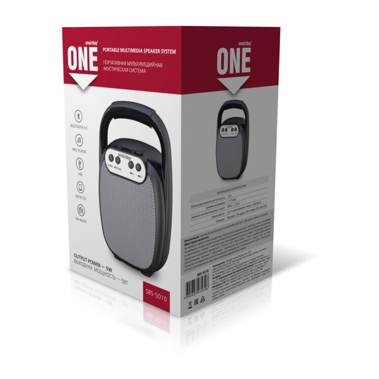 Акустическая система SmartBuy ONE, 5Вт, Bluetooth, MP3, FM-радио, черная (арт.SBS-5010)/60 1