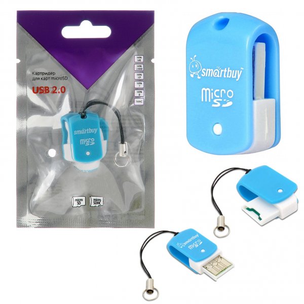 Картридер Smartbuy 706, USB 2.0 - MicroSD, голубой (SBR-706-B) 1