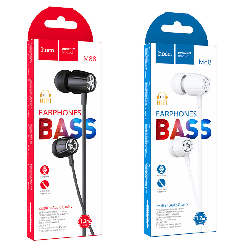 HOCO M88/ Наушники + микрофон/ Кнопка ответа/ 1.2м/ 3.5 mm jack/ White 1 HOCO M88/ Наушники + микрофон/ Кнопка ответа/ 1.2м/ 3.5 mm jack/ White 1