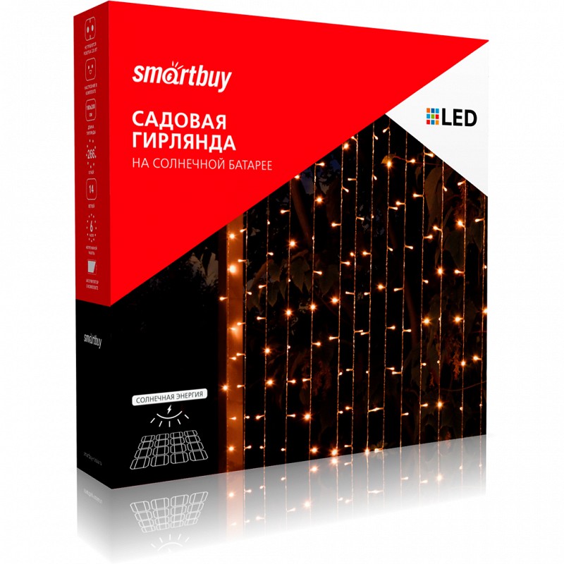 Садовая гирлянда Smartbuy на солнечной батарее, Занавес, пластик, 1,8х2 м (SBF-201)/18 1 Садовая гирлянда Smartbuy на солнечной батарее, Занавес, пластик, 1,8х2 м (SBF-201)/18 1