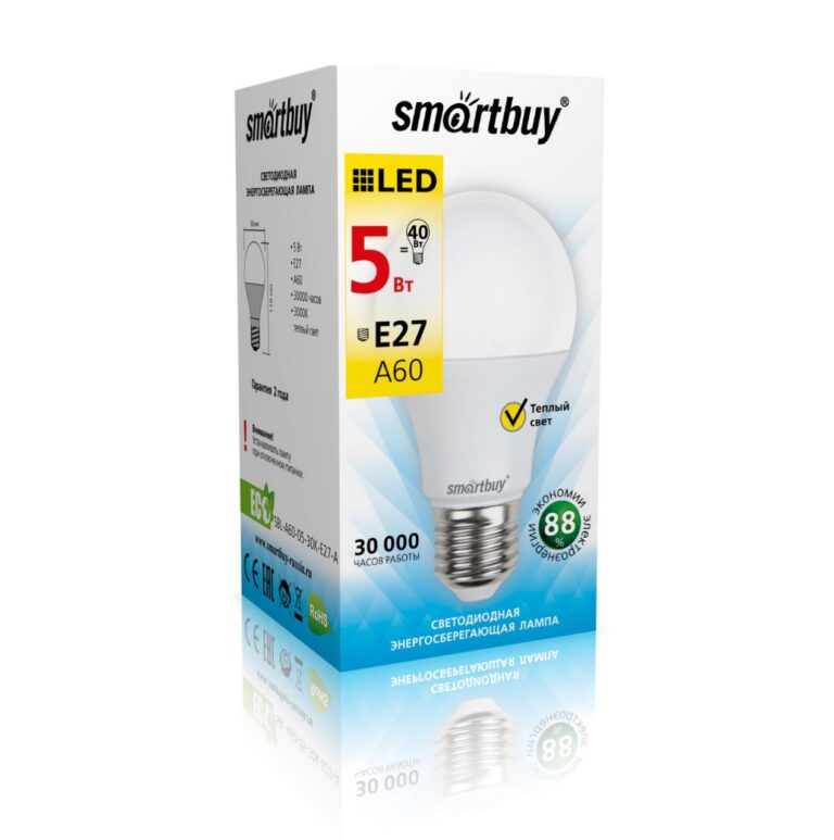 Светодиодная (LED) Лампа Smartbuy-A60-05W/3000/E27 (SBL-A60-05-30K-E27-A) 1