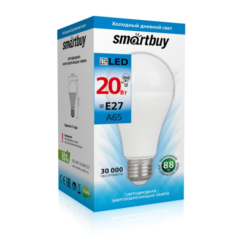 Светодиодная (LED) Лампа Smartbuy-A60-20W/6000/E27 (SBL-A60-20-60K-E27) 1