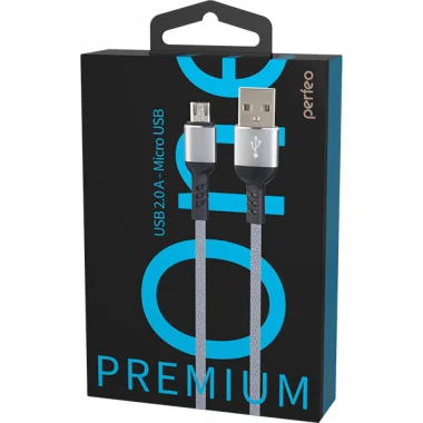 PERFEO Кабель USB A вилка - Micro USB вилка, 2.4A, серый, длина 1 м., Micro Premium (U4806) 1