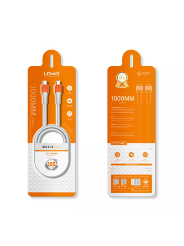 LDNIO LC601C/ USB кабель PD: Type-C--Type-C/ 1m/ 100W/ медь/ Силиконовая оплетка/ Gray&Orange