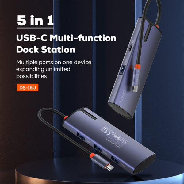 LDNIO DS-15U/ USB Hub 3.0/ 5в1:  PD+USB 3.0*4/ 100W/ Gray