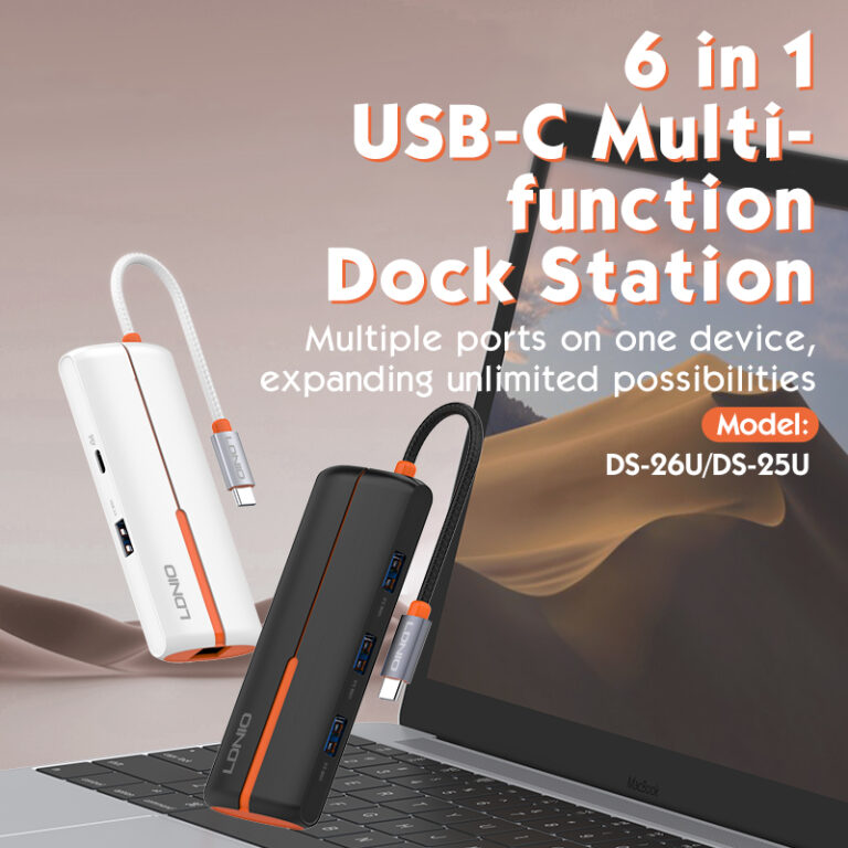 LDNIO DS-26U/ USB Hub 3.0/ 6в1:  PD+USB 2.0+USB 3.0*3+RJ45/ 100W/ Gray 1